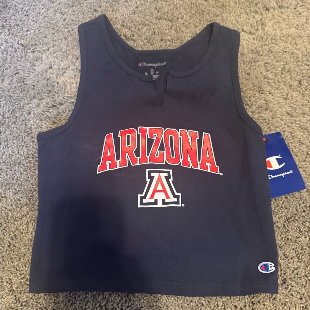 Champion Navy Crop Tank with Red Arizona Graphic